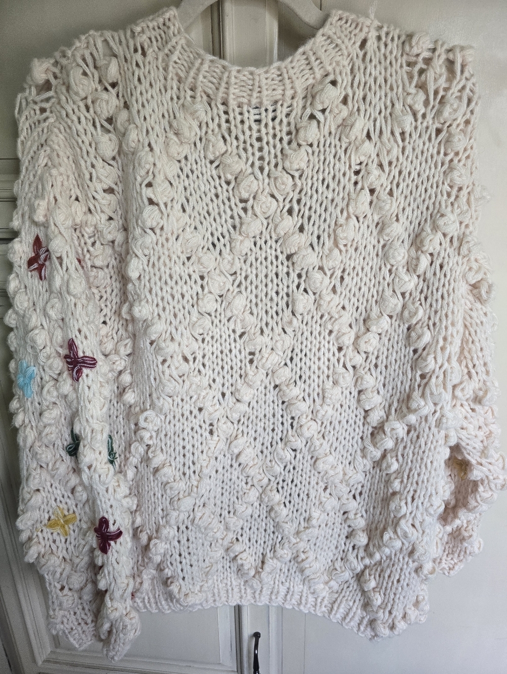 SAACHI Chunky Crochet Cardigan with Colorful Embroidery-One Size - Picture 7 of 9